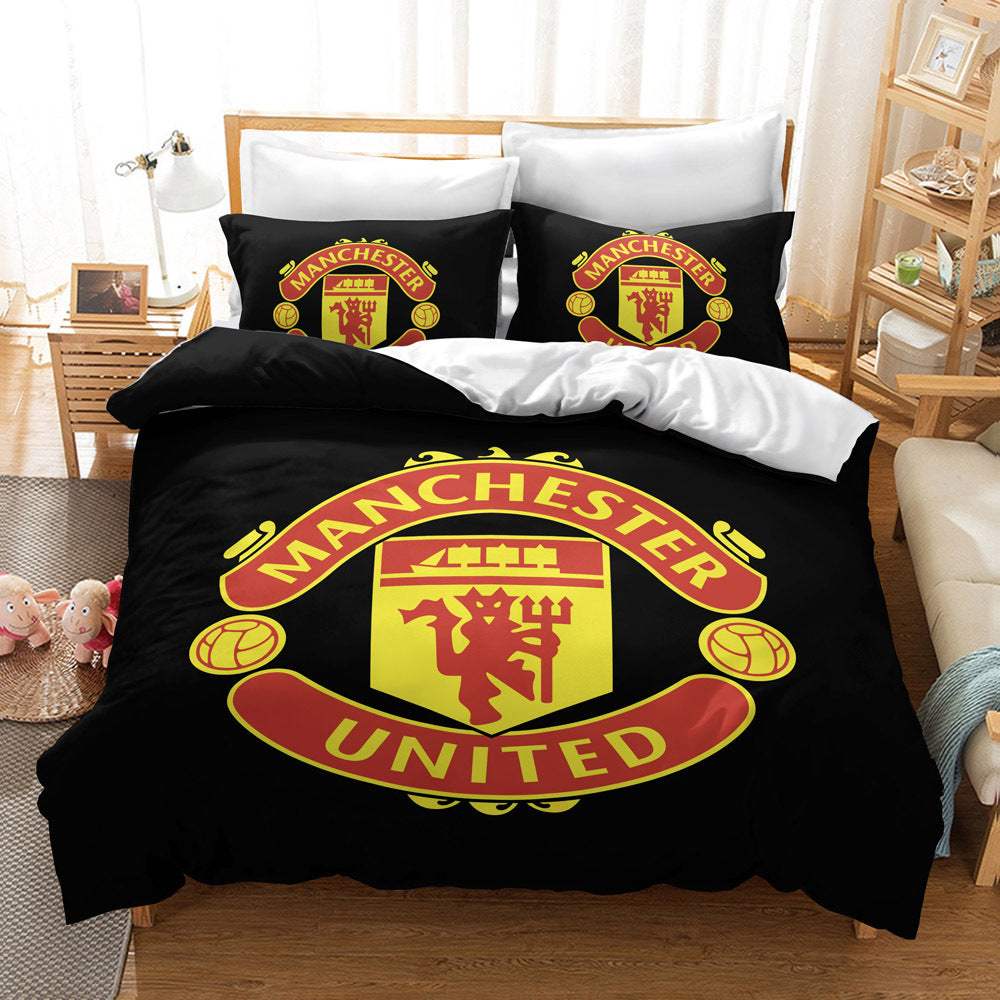Manchester United Official Bedding Set - Vibrant Crest on Black 4-Piece Comforter Set