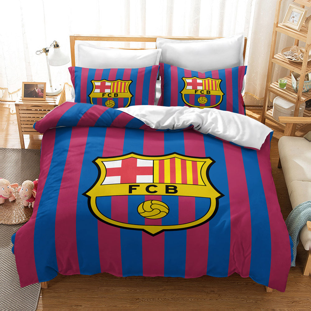 FC Barcelona Striped Bedding Set – Classic Red & Blue Comforter with Official FCB Crest for Soccer Fans