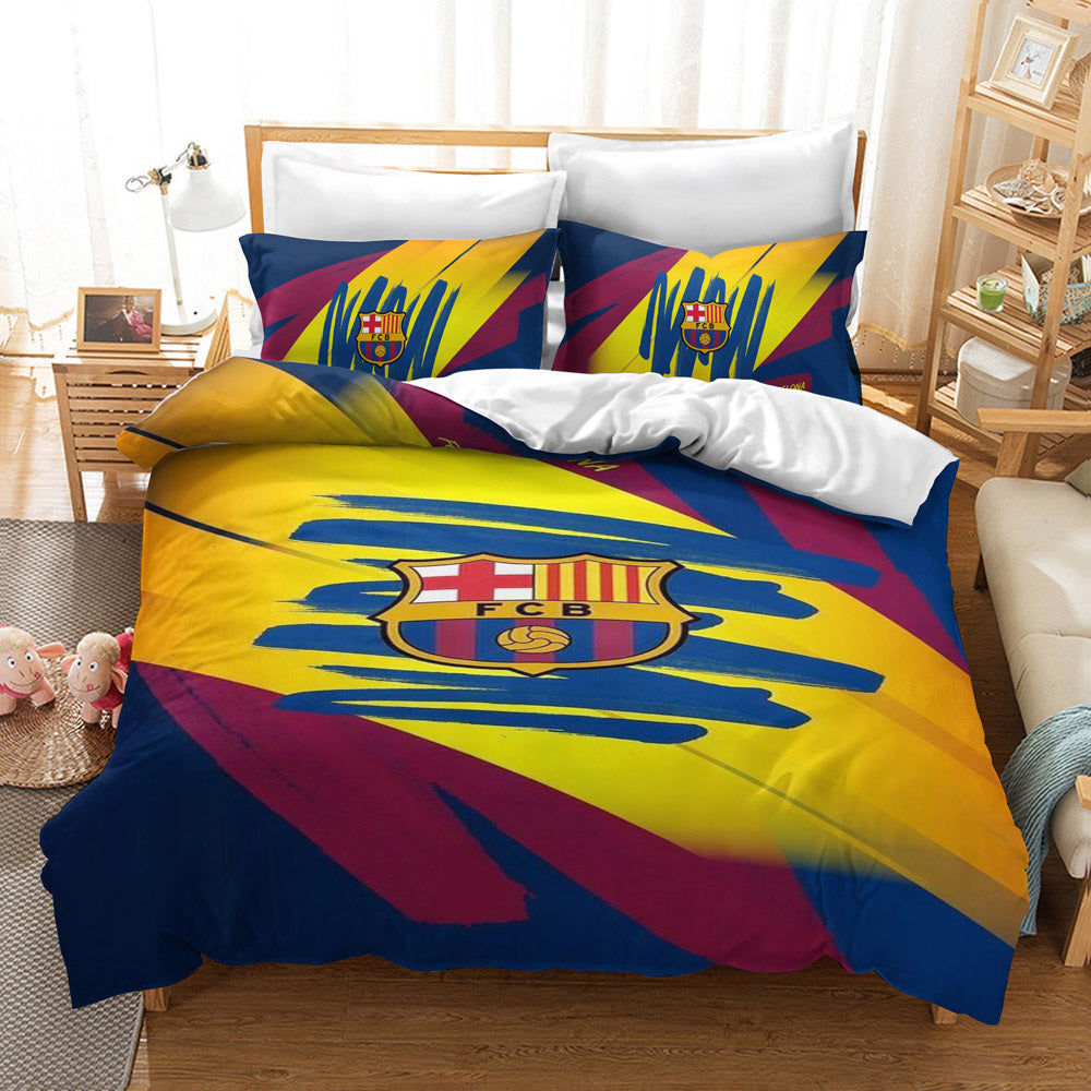 FC Barcelona Official Bedding Set - Vibrant Blue & Yellow Splash 4-Piece Comforter Set