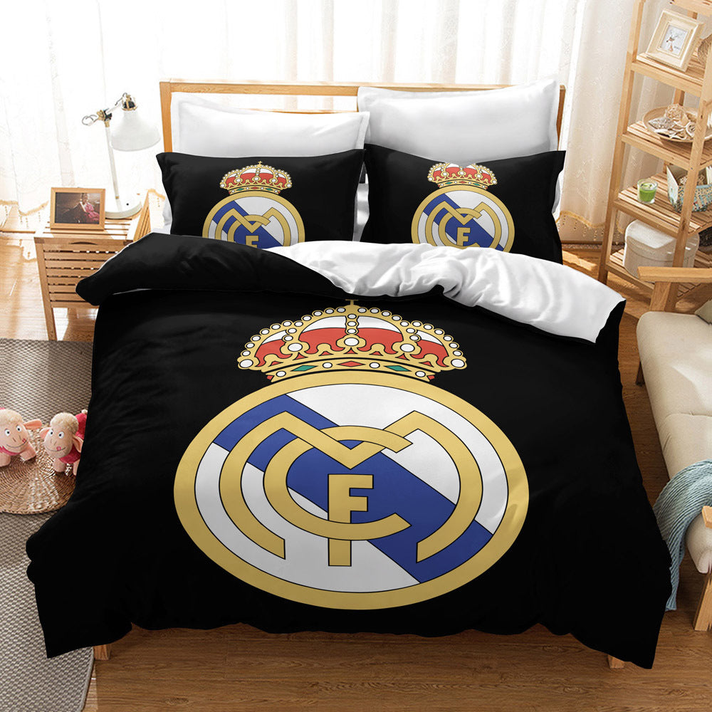 Real Madrid Official Bedding Set - Elegant Crest on Black 4-Piece Comforter Set