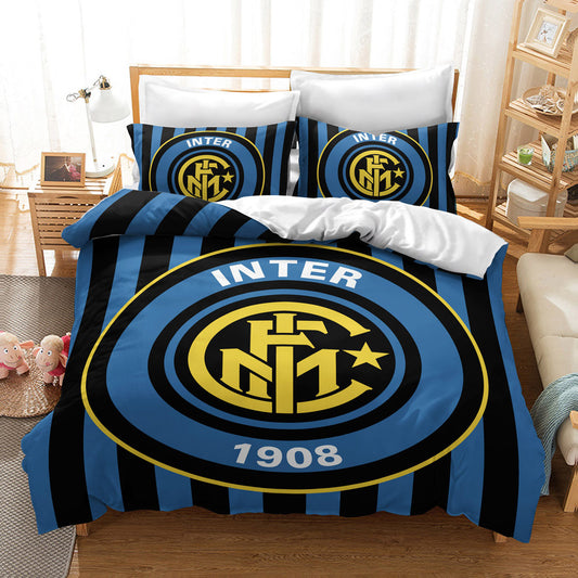 Inter Milan Official Bedding Set - Striking Blue & Black Stripe 4-Piece Comforter Set