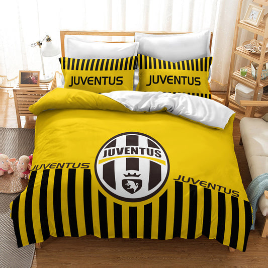 Juventus FC Official Bedding Set - Vibrant Yellow & White Stripe 4-Piece Comforter Set