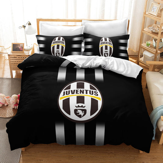 Juventus FC Official Bedding Set - Bold Black & White Stripe 4-Piece Comforter Set