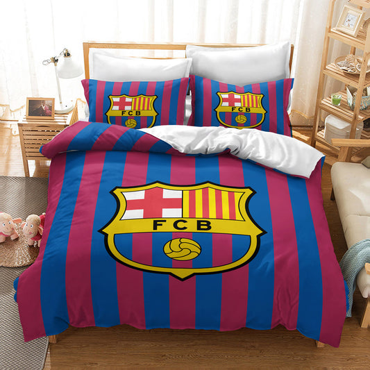 FC Barcelona Striped Bedding Set – Classic Red & Blue Comforter with Official FCB Crest for Soccer Fans
