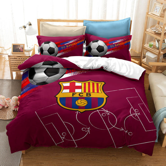 FC Barcelona Soccer Bedding Set – FCB Logo Comforter Set for Football Fans, Tactical Field Design