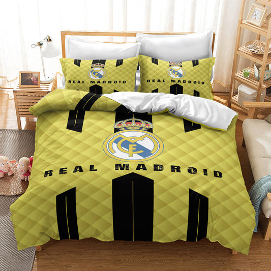 Real Madrid Official Bedding Set - Vibrant Yellow & Black Diamond 4-Piece Comforter Set