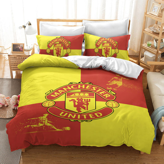 Manchester United Official Bedding Set - Vibrant Yellow Crest 4-Piece Comforter Set