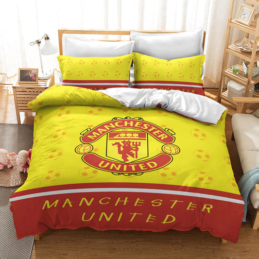 Manchester United Official Bedding Set - Vibrant Yellow Crest 4-Piece Comforter Set