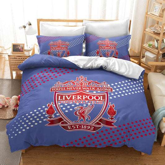 Liverpool FC Official Bedding Set - Navy Blue Crest & Slogan 4-Piece Comforter Set