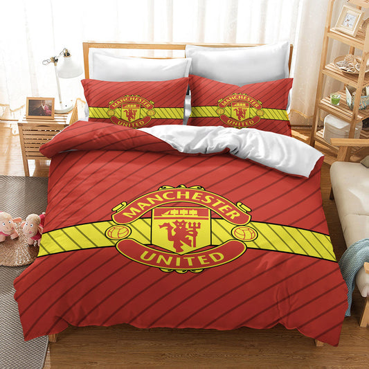 Manchester United Official Bedding Set - Bold Red & Yellow Stripe 4-Piece Comforter Set